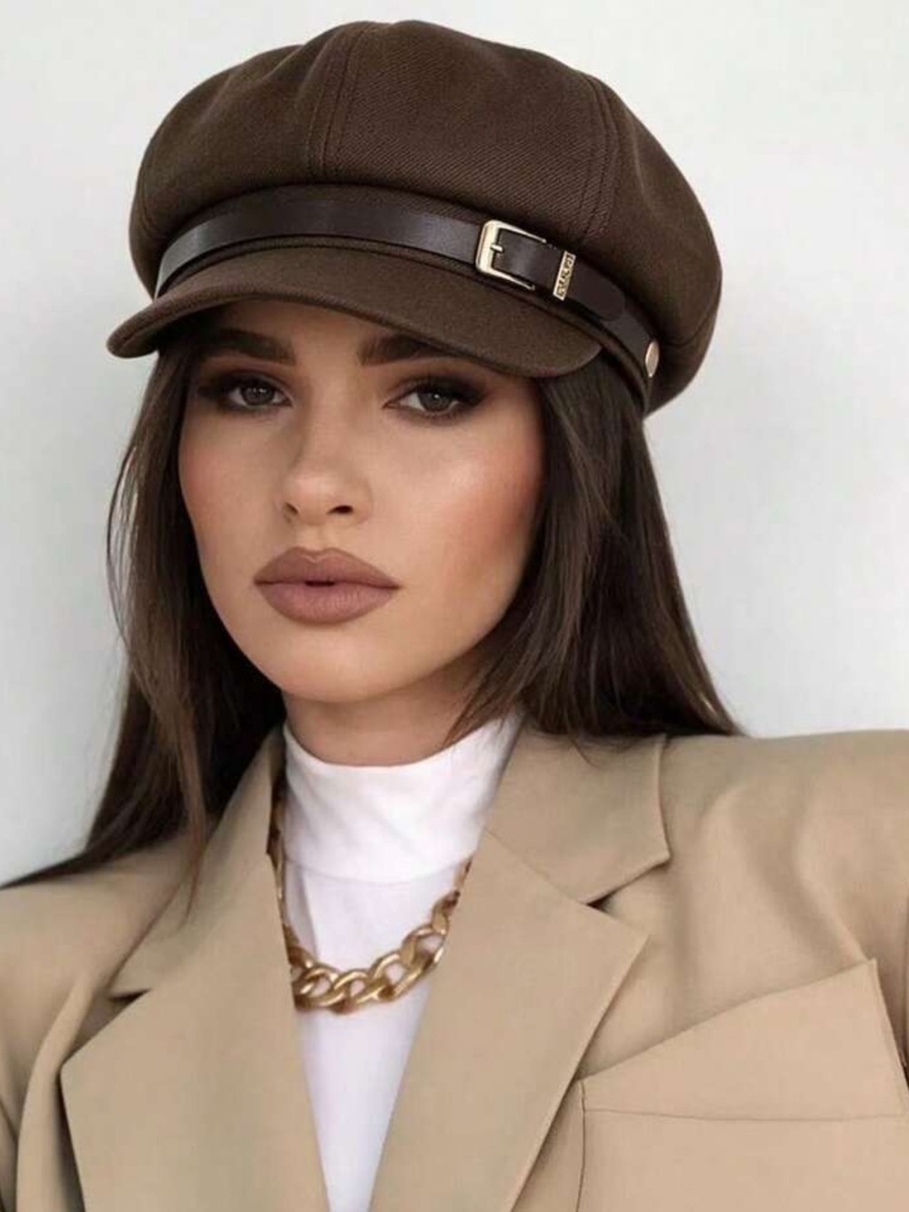 1pc Vintage Buckle Newsboy Cap, Solid Color Taxi Driver Beret,